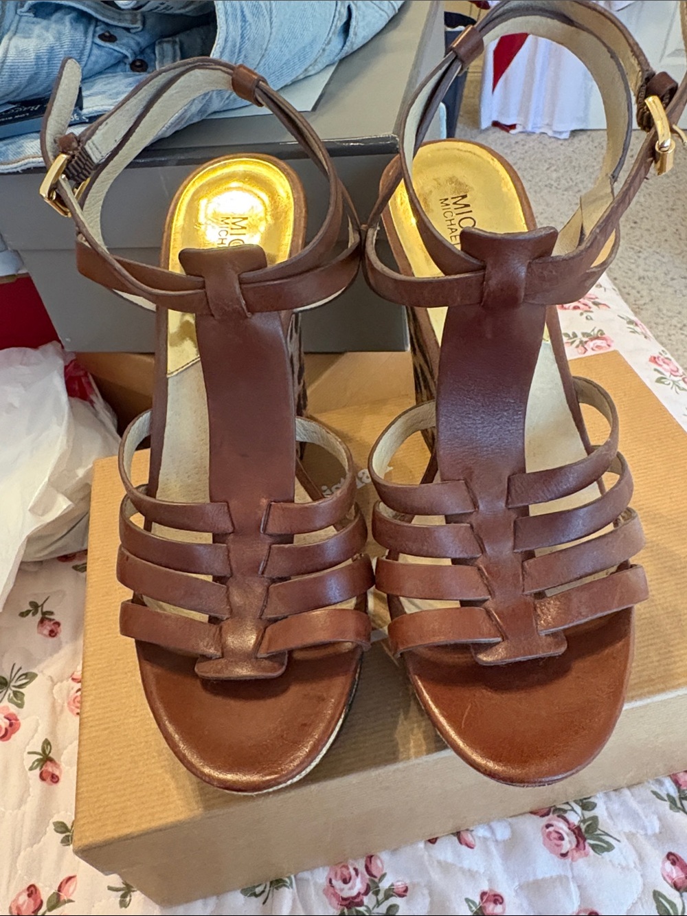 Michael Kors Brown Strappy Leather Heel Sandals
